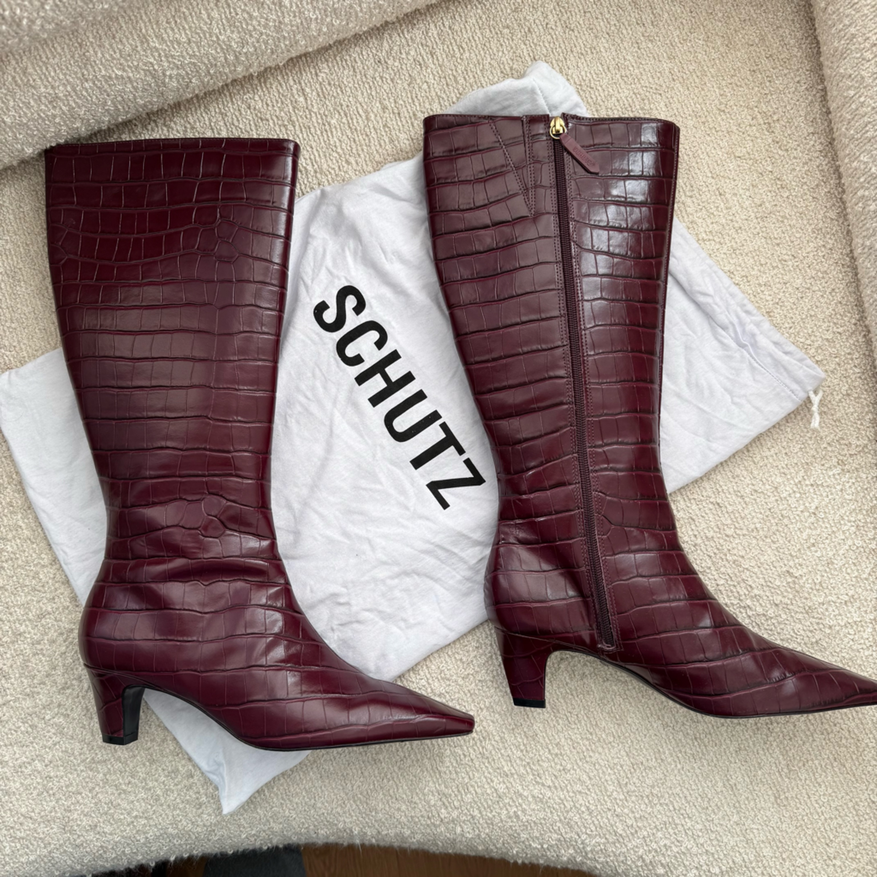 Schutz Croc-Embossed Boots, Size 9